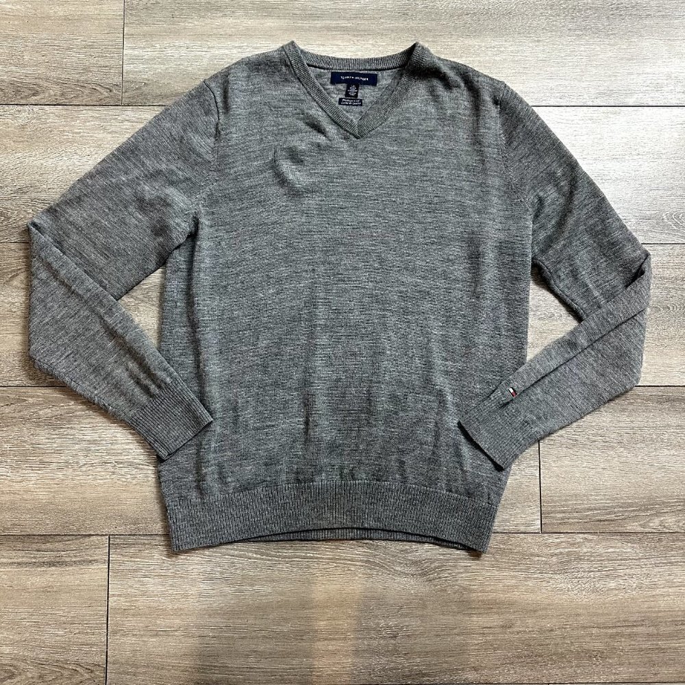 Tommy Hilfiger Pullover Sweater Men Large Premium Cotton Wool Grey